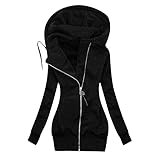 Pianshanzi Regenjacke Pullover Strickjacken für Damen Baumwollmantel Oversized Mantel Einfarbig Kapuzenpulli mit Reißverschluss Tasche Kapuzenjacke Winter Langarm Outwear Winddicht Jack