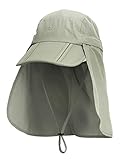 Unisex Safari Cap mit extra langem Nackenschutz Anti UV Abklappbar Baseball Mütze für Camping Outdoor - Olive Grü