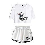 Frühling Und Sommer Sexy Mode Weiß T-Shirt Shorts Set, Unisex Tokyo Ghoul Anime Sport T-Shirt Shorts S