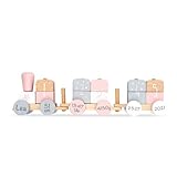Babygeschenk zur Geburt - Personalisierte Holzeisenbahn Holzzug mit Steckformen rosa/weiß | Jollein | Personalisiert mit Geburtsdaten und N
