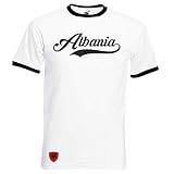 Albanien - Ringer Retro TS - Weiss - EM 2016 T-Shirt Trikot Look - (L)