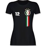 Fussball WM 2022 Fanartikel - 12. Mann Italien Emblem - S - Schwarz - Italien Damen weiß - L191 - Tailliertes Tshirt für Damen und Frauen T-S