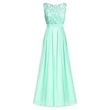 yhfshop Elegant Party Damen Brautjungfernkleider,Ärmelloses Hochzeits-Abend-Abschlussball-Kleid-Kleider Frauen s Blumenspitze Chiffon langes Brautjungfern-Kleid-Mintgrün_50