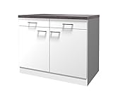 Flex-Well Küchenschrank LUCCA | Unterschrank | 2-türig, 2 Schubladen | Breite 100 cm | Weiß