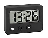 TFA Dostmann Digitaluhr, kleine Uhr, 60.2013.01, Mini, als Autouhr oder Tischuhr verwendbar, 5,8 x 3,6 x 2,3 cm, schwarz, Gummibeschichtung