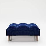 PLAYBOY Ottoman, geplostert, Samtstoff in blau, Fusshocker aus Stoff, Fussablage, Sitzhocker aus Samt, Beistellhocker für Sofa, Retro-Design, Club-S