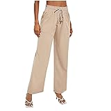 S-UN Damen Hose Hohe Taille Kordelzug Hose mit Weitem Bein Einfarbig Gummiband Stretch ÜBergrößE Freizeithose Stoffhose mit T