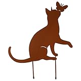 Katze Figur Edelrost Gartenstecker Gartenfiguren: Metall Rost Stecker Eisen Garten Statue Skulptur Rostige Deko Weihnachten Gartendeko Rostoptik für Landhaus Balkon Rasen Terrassen Dek