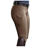 BBring Reithose für Frauen, vollem Sitz Damen Reitschule Schulhose Reitsport Hosen Damen Sportreithose Outdoor-Hose mit hoher Taille und Legging 464 (L, Khaki)