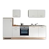 ANDY Moderne Küchenzeile ohne Elektrogeräte in Eiche Sonoma Optik, Weiß matt - Geräumige Einbauküche mit viel Stauraum - 280 x 195 x 60 cm (B/H/T)