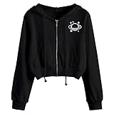 Damen Kapuzenpullover Hoodies Sweatjacke, Teenager Mädchen Crop Sweatshirt Planet Print Pullover Bauchfrei Niedlicher Langarmshirt Pulli Mode Frauen Oversize Casual Sport Top Bluse Mit Zipp