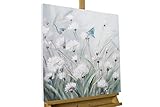 KunstLoft® Acryl Gemälde 'Blütenschimmer' 60x60cm | original handgemalte Leinwand Bilder XXL | Blumen Wiese Grau Grün | Wandbild Acrylbild moderne Kunst einteilig mit R