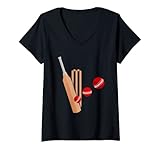 Damen Cricketschläger und Ball T-Shirt mit V