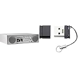 Imperial 22-246-00 Dabman i450 Internet-/DAB+ Radio (2.1 Sound,Bluetooth,Internet/DAB+/DAB/UKW,WLAN,LAN,USB,Aux In,Line-Out) Silber/weiß & Intenso Slim Line 64 GB USB-Stick USB 3.0 schw