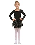 trudge Mädchen Ballettkleidung Ballettkleid Kinder Langarm Baumwolle Balletttrikot Ballettanzug Tanzkleid Tanzbody mit Rock Tütü, A Schwarz, 120