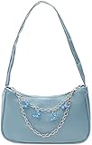 Coafy Underarmtasche for Frauen Mini Umhängetasche 2021 Fremdstil Underarm Bag Mode Trend Textur Retro Quadratische PU Bag mit Kettennische Komfortable Damen Umhängetasche (Farbe : Blau)