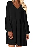 YOINS Winterkleid Damen Langarm Minikleid für Damen Samtkleid Weihnachtskleider Langes Tunika Strandkleid Loose Kleid Babydoll Kleider Brautkleid A-schwarz XL