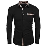QWERD Herren Hemd Langarm Einfarbig Regular Fit Hemden Herren Kontrast Kentkragen Karohemd Kariert Business Freizeit Shirt für Männer Button Down Long Sleeves Dress Shirts Tops Für Anzug H