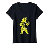 Damen SEEMBO Bär singender Karaoke Musiker Vokalist Musik Fun Band T-Shirt mit V