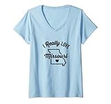 Damen Ich liebe Missouri Vintage State Outline America wirklich T-Shirt mit V