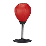 Relaxdays 10022328 Punchingball Tisch, Boxbirne Schreibtisch, Büro Punching Ball, Anti Frust, HxBxT: 35 x 18 x 18 cm, rot-schw