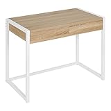 eSituro Schreibtisch mit 2 Schubladen, Computertisch Bürotisch Arbeitstisch Laptoptisch PC Tisch, Tisch mit Stauraum, für Büro, Wohnzimmer, 100x50 cm, Helle Eiche + Weiß, SCD0193