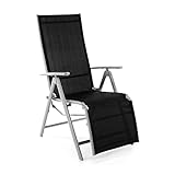 Nexos ZGC34464 Stuhl Liegestuhl Klappstuhl mit Fußstütze für Garten Terrasse, aus Aluminium Textilene, schwarz silb