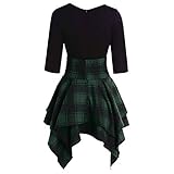 Elegante Kleider Damen Kleid Cocktailkleider Ronamick Mode Frauen Casual O-Neck Lace Up Tartan Plaid Print asymmetrisches Minikleid(XL, Grün)