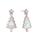 GRGFG 925 Silber Ohrstecker, Mode Rose Gold Cubic Opal Weihnachtsbaum Anhänger Ohrstecker Hypoallergener Ring Kreis Schmuck Ohrringe für Mädchen Party Hochzeit Valentinstag