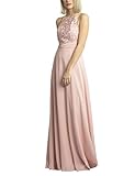 APART Bezauberndes Damen Kleid lang, Abendkleid, Ballkleid, transparente Spitze teilweise Blickdicht unterlegt, Empire Style, rosé, 38