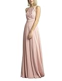 APART Bezauberndes Damen Kleid lang, Abendkleid, Ballkleid, transparente Spitze teilweise Blickdicht unterlegt, Empire Style, rosé, 38