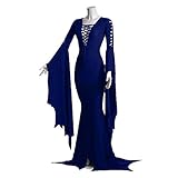 MAXIAOTONG Morticia Addam Hexe Ghost Kostüm Gotische Boden Zug Kleid Vampir Vintage Schnüreisen Kleid Robe for Frauen Plus Größe (Color : Blau, Size : S)