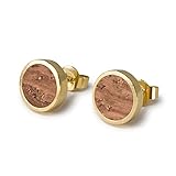 KAALEE® Ohrstecker Gold Kork 10mm | 18K vergoldet nickelfrei | Bronze Braun | Damen Ohrringe Gold Stecker Rund - Korkschmuck als Geschenk für F