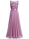 iEFiEL Damen Kleid Festliche Kleider Brautjungfer Hochzeit Cocktailkleid Chiffon Faltenrock Elegant Langes Abendkleid Partykleid Pflaumenfarben 46