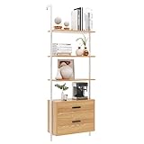 SogesHome Standregal mit Schublade Aufbewahrungsregal Leiterregal Bücherregal mit 3Ablagen,Multifunktionales Regal Küchenregal Holzregal für Wohnzimmer S