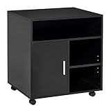 HOMCOM Druckerständer Druckertisch Bürowagen Rollwagen mit Schrank+Regale Spanlatte Schwarz 60 x 50 x 65,5