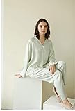 Pajama Set Women's Pajamas Sets with Flower Print Female 2 Two Pieces Pijamas Women Nighties Sleepwear Lapel Collar Leaf S (Light Green Dots Large)