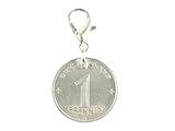 Miniblings 1 DDR Pfennig Charm Münze Geld Mauer alt - Handmade Modeschmuck I Kettenanhänger versilbert - Bettelanhänger Bettelarmband - Anhänger für Armb