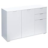Deuba Kommode Alba mit 3 Türen 2 Schubladen 107x74x35 cm Modern Flur Wohnzimmer Sideboard Anrichte Mehrzweckschrank Weiß
