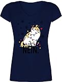 Weihnachten & Silvester Geschenke Party Deko - Nein - Mad Cat - L - Dunkelblau - Weihnachten - XO1525 - Damen T-Shirt mit V