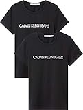 Calvin Klein Jeans Damen INSTITUTIONAL Logo 2-Pack Tee T-Shirt, Ck Schwarz/Ck Schwarz, XS