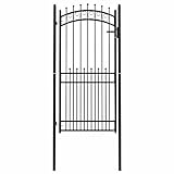Festnight Gartentor Metall 100x200 cm Gartentür Tor Zauntür Zauntor Hoftor Tür Einfahrtstor Gartenpforte Einzeltor Pforte Abschließbar mit Pfosten Schloss Schlüssel Schwarz S