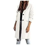 Yowablo Mantel Damen Kunstwolle Dünner Mantel Trench Jacket Damen Slim Long Outwear (XXL,Weiß-1)