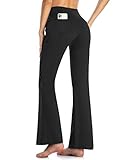 MOVE BEYOND Butterweiche Damen Bootcut Yogahose mit 4 Taschen Bauchkontrolle Workout Bootleg Arbeitshose, Schwarz, M