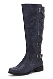 Damen Motorradstiefel mit Riemen, kniehoch, Winter, Schnürung, flacher Absatz, navy, 38 EU