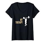 Damen My Therapy Lustiges Gewichtheben Workout Bodybuilder Gym T-Shirt mit V