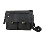 Marta Ponti Großer Lederkoffer für Herren, Vintage-Business, tragbar, 33 cm (13 Zoll), 9 gepolsterte Taschen MP, schwarz,