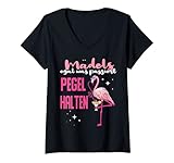 Damen egal was passiert pegel halten Flamingo Party JGA Saufen T-Shirt mit V
