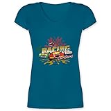 Hot Wheels Damen - Racing Home for Christmas - Autos - XL - Türkis - Geschenk - XO1525 - Damen T-Shirt mit V