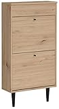 Loft24 A/S Schuhkipper Schuhschrank Schuhkommode Schuhregal Schmuckaufbewahrung MDF Diele Flur Landhausstil (Eiche, 2 Klappen)
